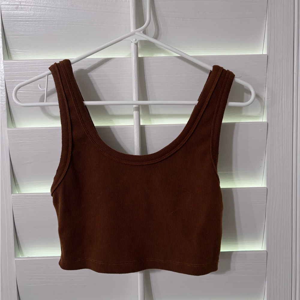 Signature8 Chocolate Brown Ribbed Cropped Tank